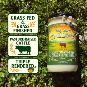 Tradition Nutrients beef tallow pour demonstrates versatile fat for frying and roasting