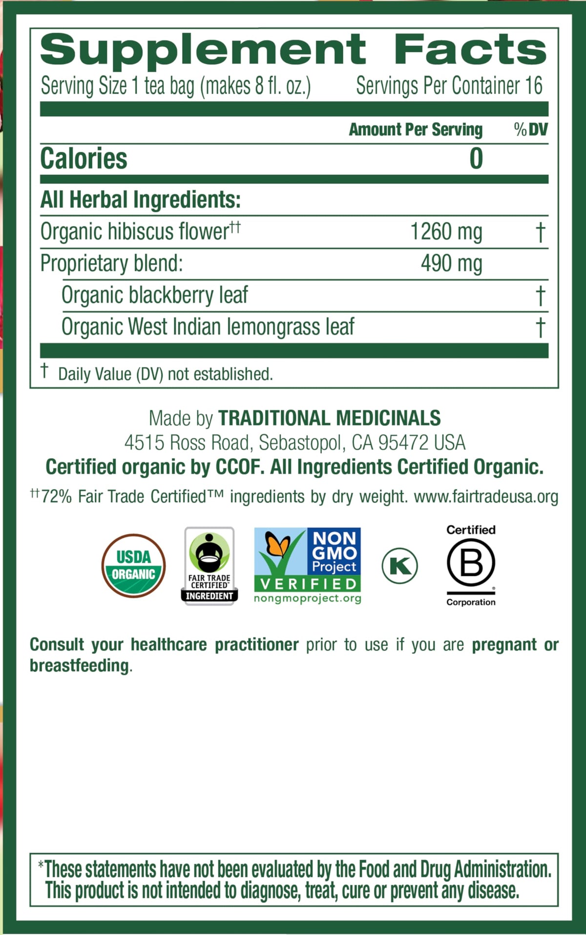 Caffeine-free Traditional Medicinals hibiscus tea ready for daily use
