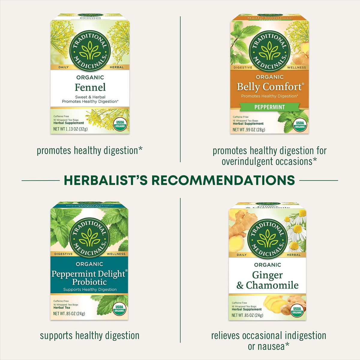 Traditional Medicinals caffeine-free icon highlights that this tea is non-stimulating.