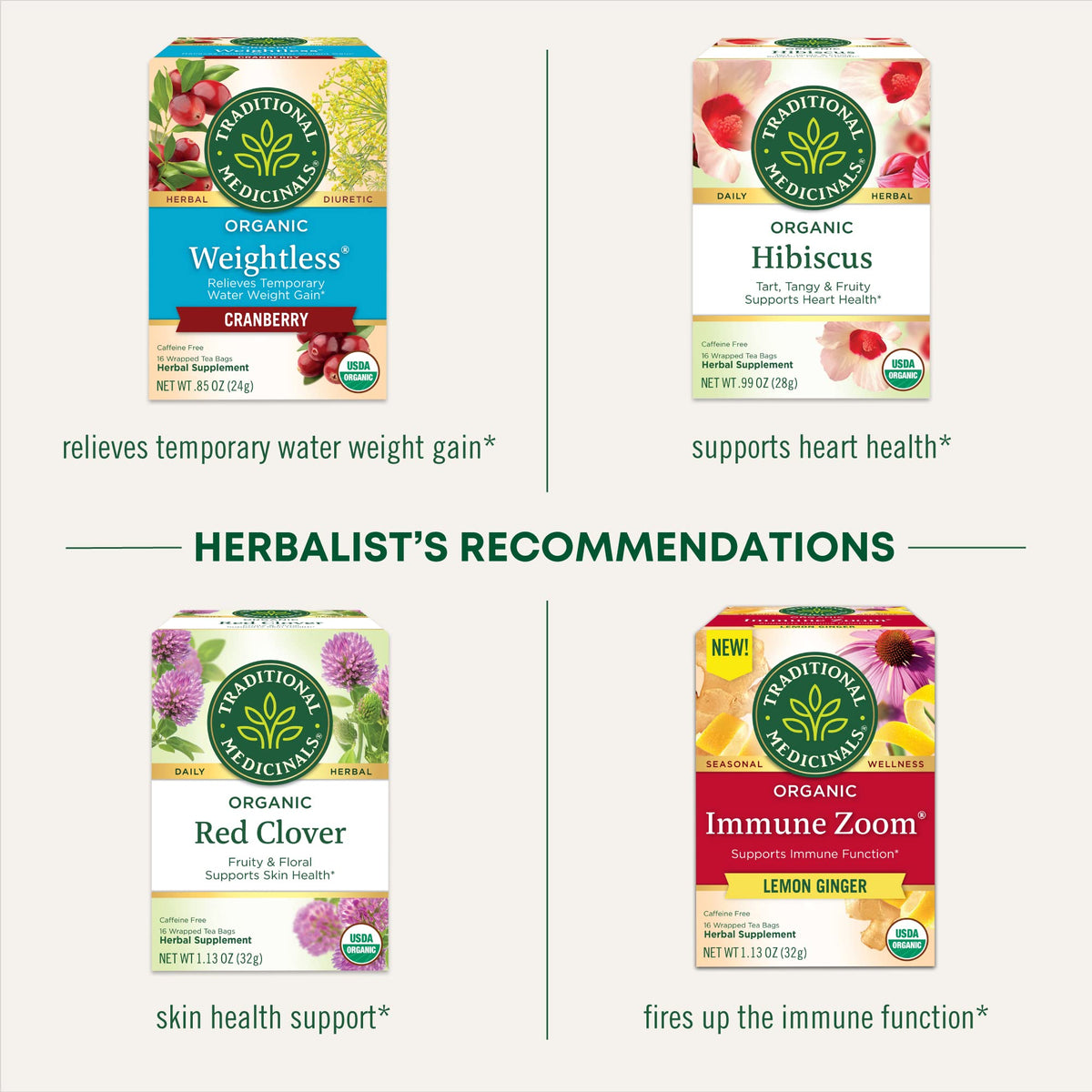 Eco-friendly compostable tea bags beside Traditional Medicinals box