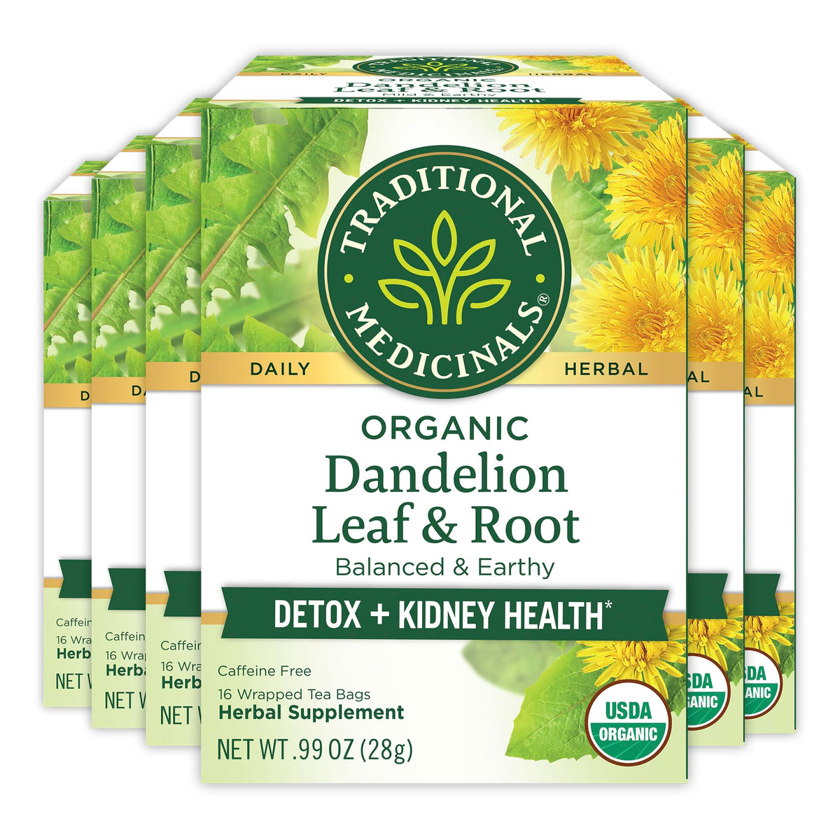 Traditional Medicinals dandelion leaf and root tea bags in a 96-count box