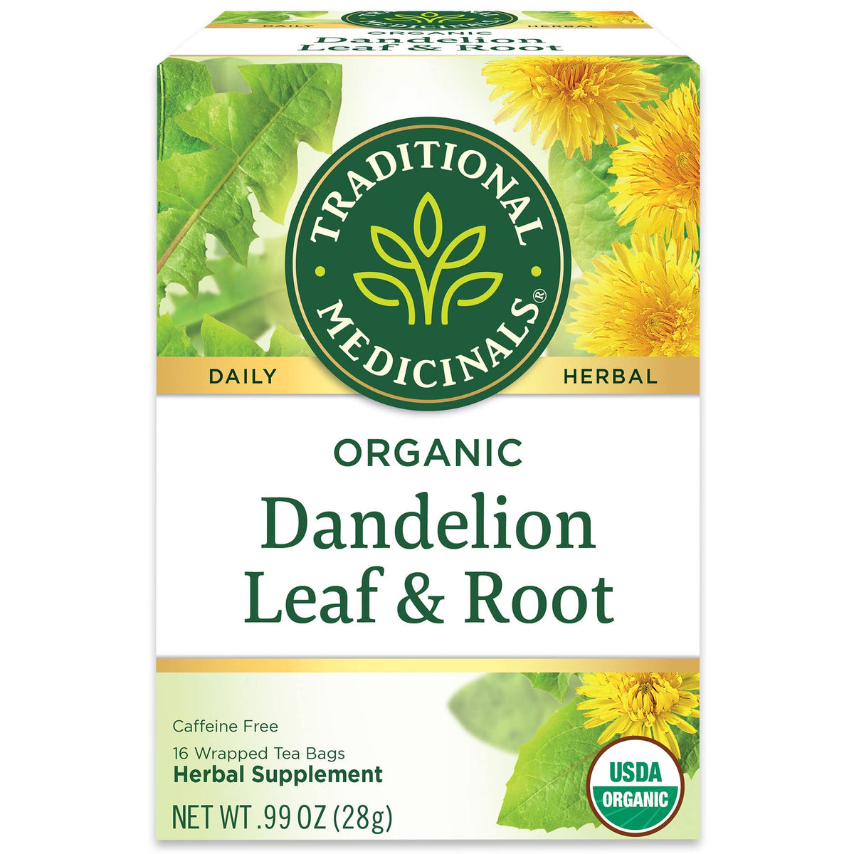 Traditional Medicinals dandelion tea bags for an herbal digestion routine.