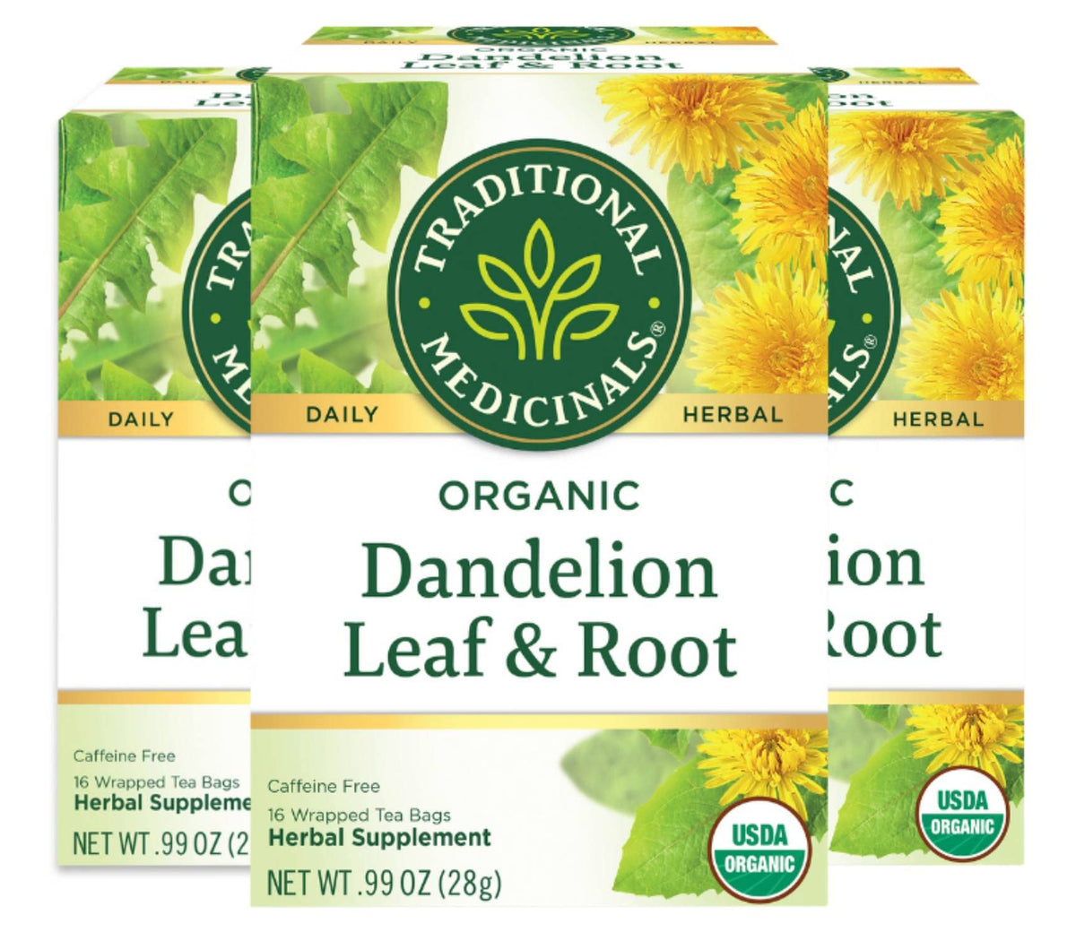 Traditional Medicinals dandelion tea pack – three-box set for daily use.