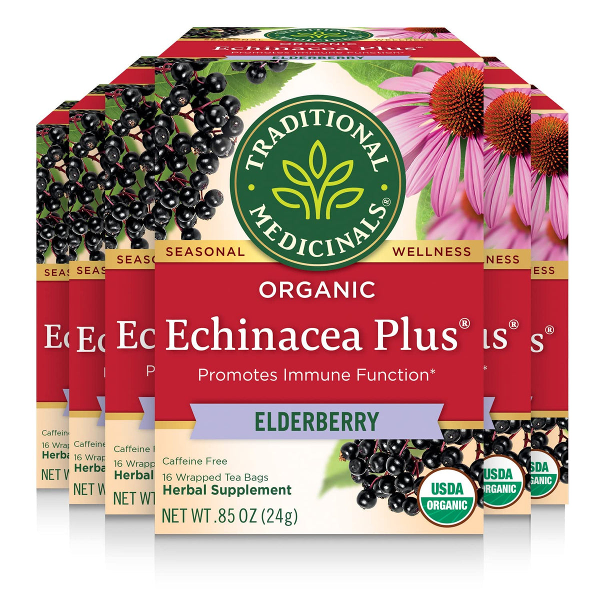 Traditional Medicinals Organic Echinacea Plus Elderberry tea bags for daily immune-friendly routines