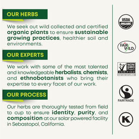 Traditional Medicinals sustainably sourced ingredients emphasized on packaging.