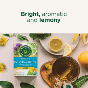 Traditional Medicinals Everyday Detox Lemon label shows USDA Organic and kosher certification