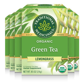 Traditional Medicinals Organic Green Tea Lemongrass packaging with eco-friendly design