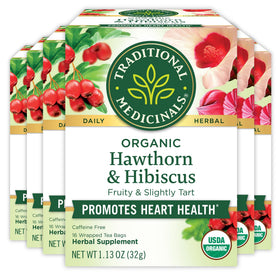 Traditional Medicinals hawthorn hibiscus tea box, inviting a heart-friendly ritual.