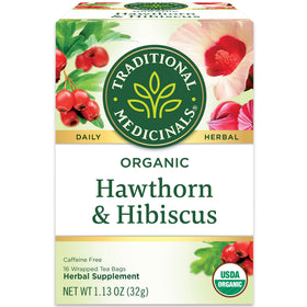 Traditional Medicinals hawthorn hibiscus tea cups steeping scene for a comforting afternoon.