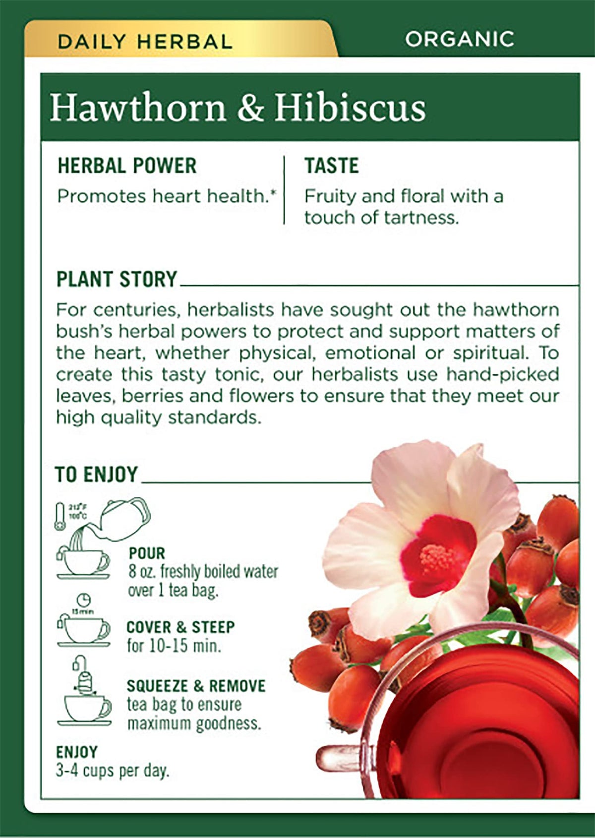 Traditional Medicinals hawthorn hibiscus tea packaging display appealing, convenient heart-friendly beverage option.