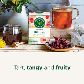 Hibiscus flowers calyces harvested for bright, tart flavor in Traditional Medicinals mix