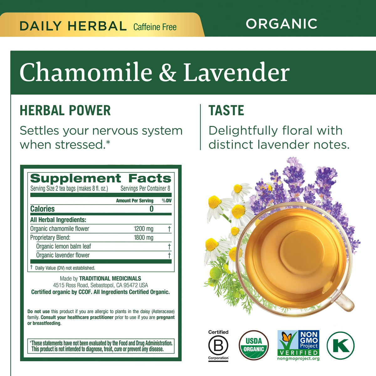 Traditional Medicinals Lemon Balm tea bag on wooden surface