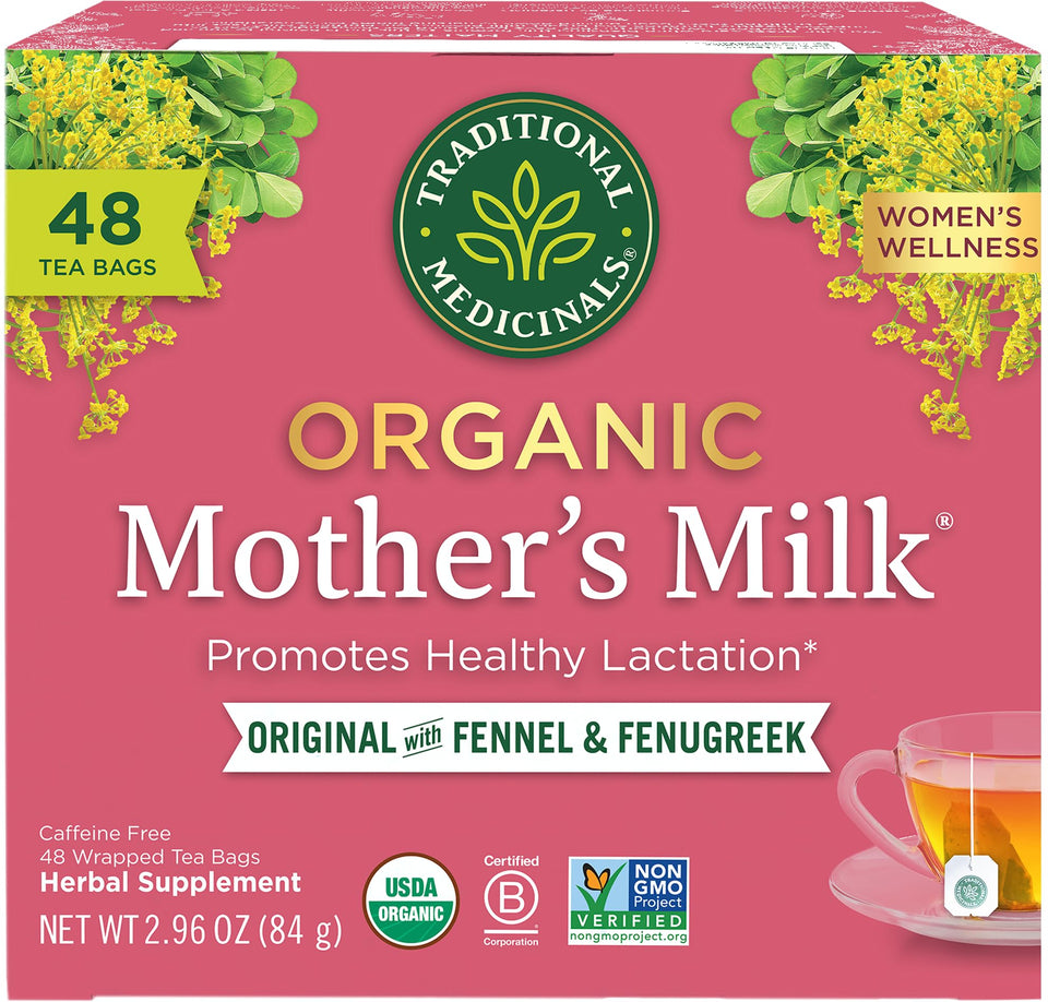 Traditional Medicinals Mothers Milk tea bags with calming aroma for lactation support.