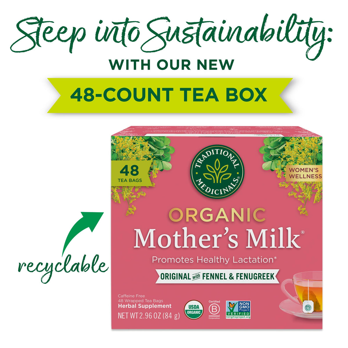 Traditional Medicinals Mothers Milk tea steeping in cup, inviting flavor for nursing moms.