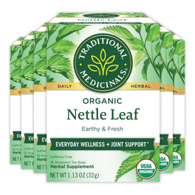 Traditional Medicinals nettle tea pack overview showing organic ingredients