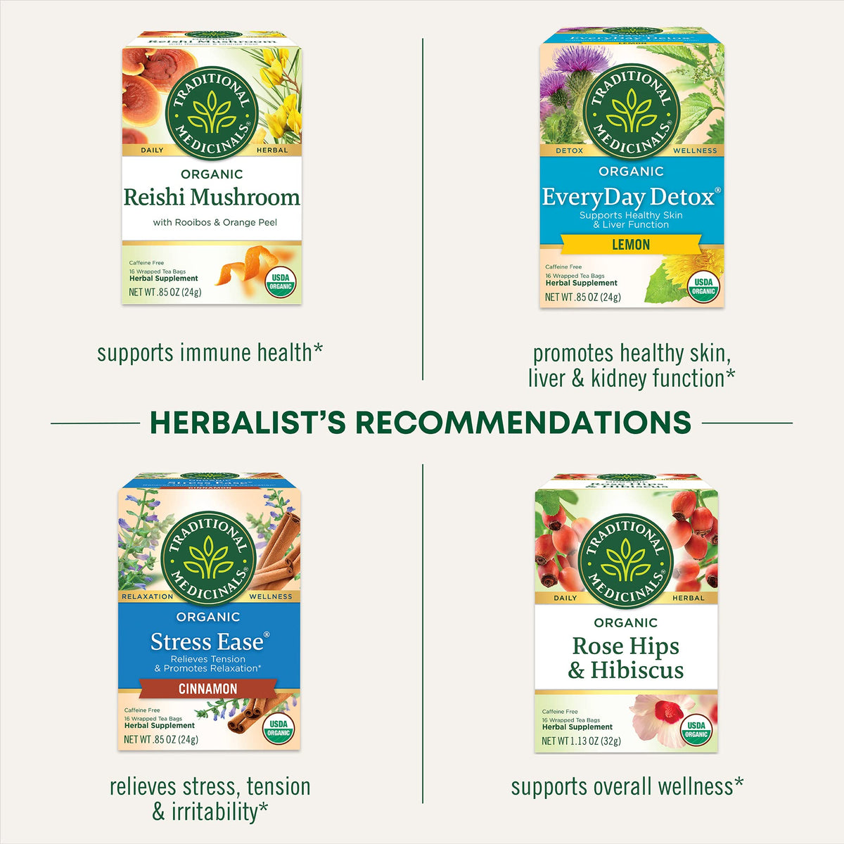 Traditional Medicinals nettle tea packaging highlighting compostable bags