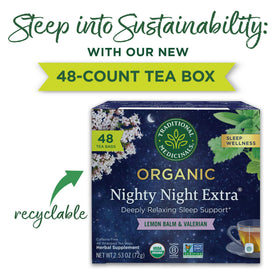 Traditional Medicinals Nighty Night Extra valerian leaf close-up for relaxation support.