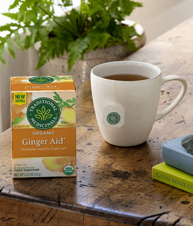 Traditional Medicinals Organic certification badge highlights quality and sustainability.