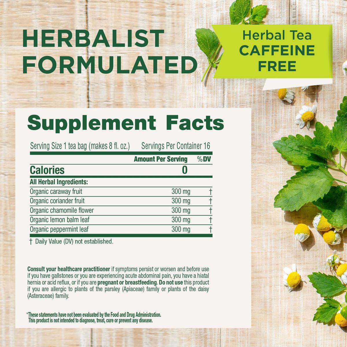Traditional Medicinals Organic certification label on packaging highlighting certified organic ingredients.