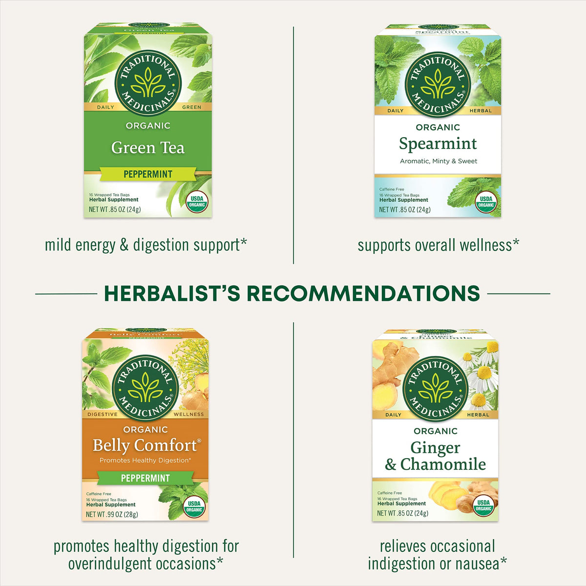 Traditional Medicinals Peppermint Delight organic certifications badge signals trusted quality.