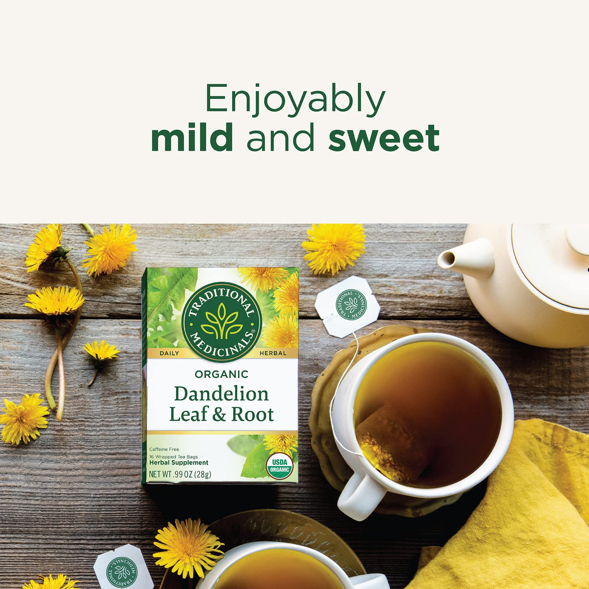 Organic label on Traditional Medicinals dandelion tea box