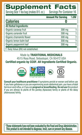 Brewing Traditional Medicinals Organic Gas Relief Chamomile Mint Tea in hot water.