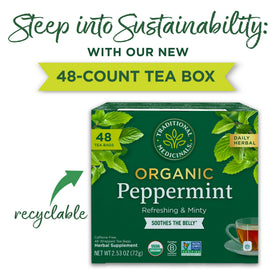 Traditional Medicinals Organic Peppermint Tea cup, fresh mint aroma with a soothing finish.