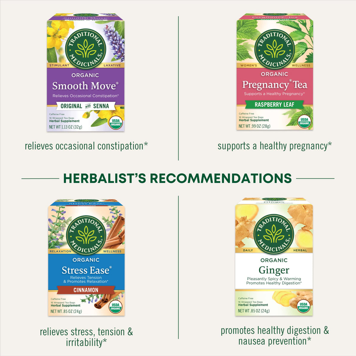 Labeled organic ingredients ensure a clean herbal blend.