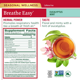Traditional Medicinals Breathe Easy tea, eucalyptus aroma and refreshing scent.