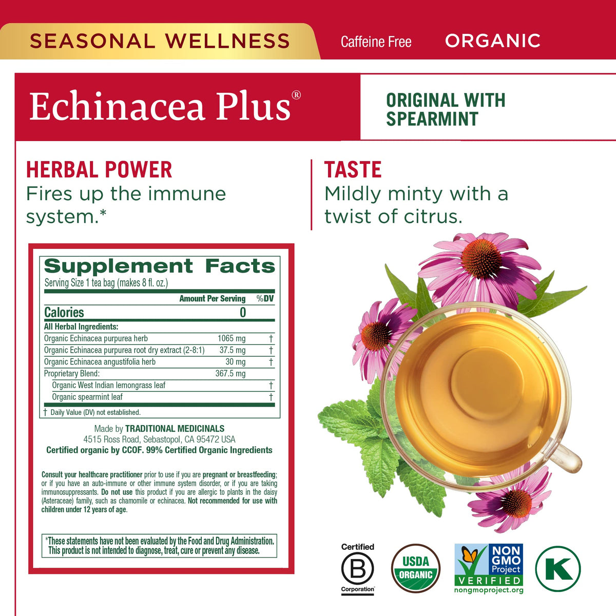Traditional Medicinals Echinacea Plus tea, seasonal wellness and comforting warmth.