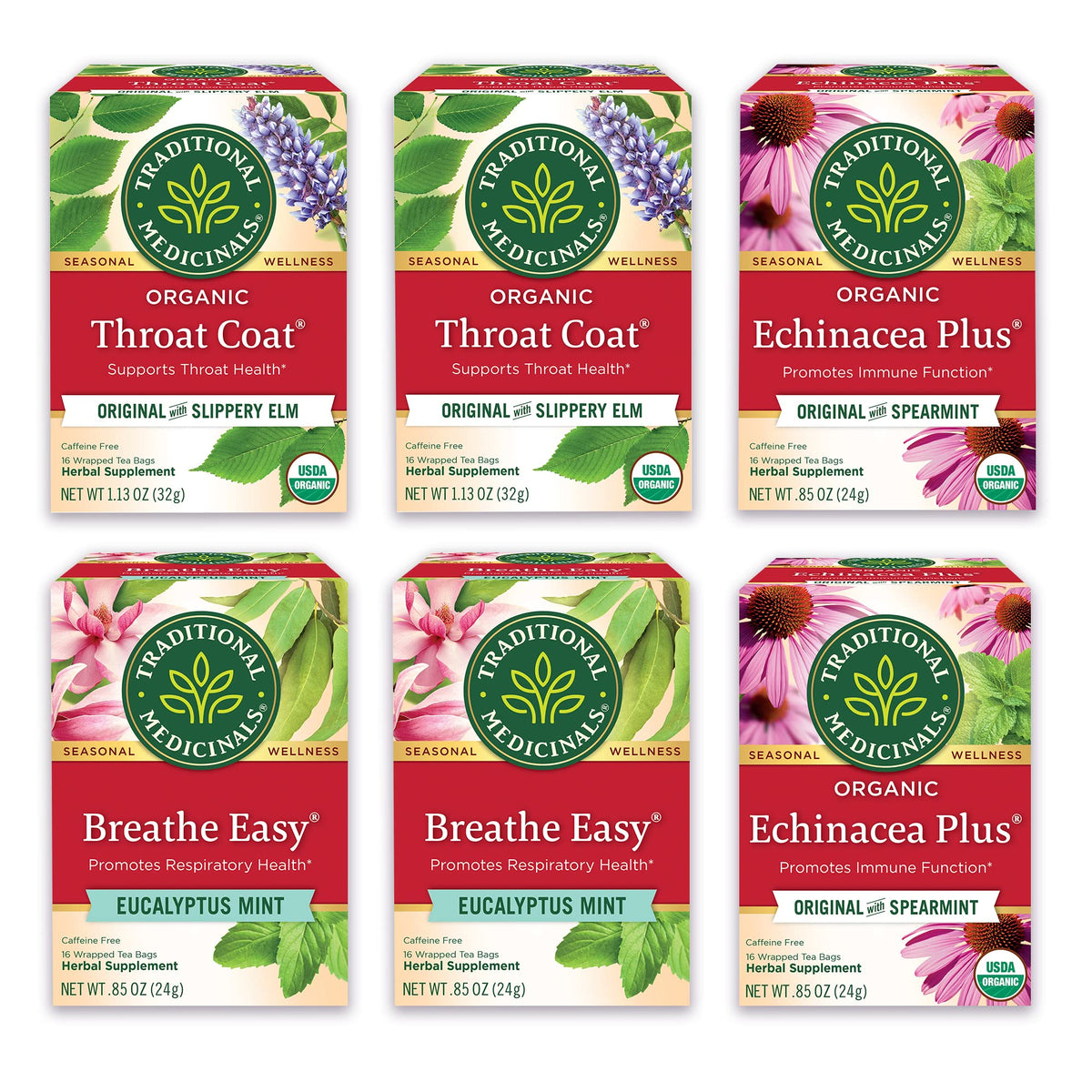 Traditional Medicinals Seasonal Care Variety Pack on display, offering comforting herbal blends for daily use.