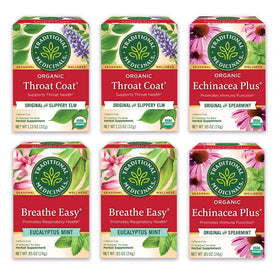 Traditional Medicinals Seasonal Care Variety Pack on display, offering comforting herbal blends for daily use.