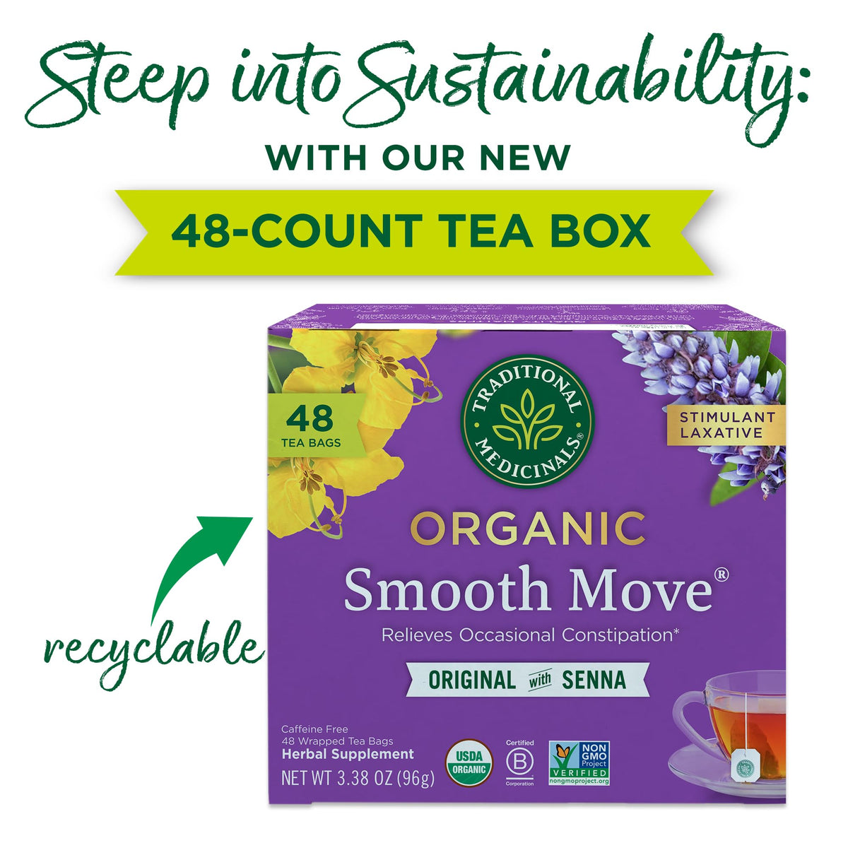 Cup of Traditional Medicinals Smooth Move tea showing warm spiced orange aroma.