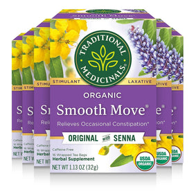 Traditional Medicinals Smooth Move tea bags pack for gentle overnight relief.