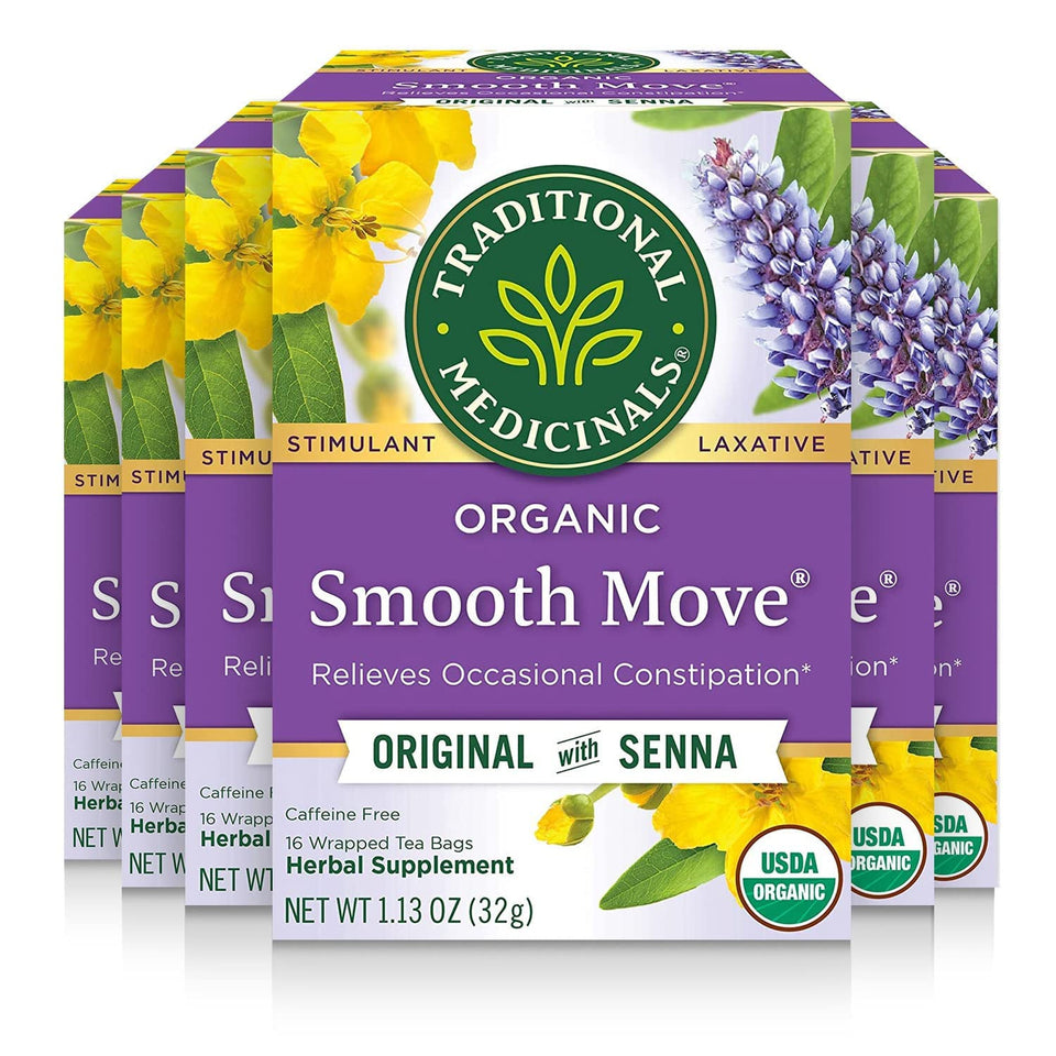 Traditional Medicinals Smooth Move tea bags pack for gentle overnight relief.