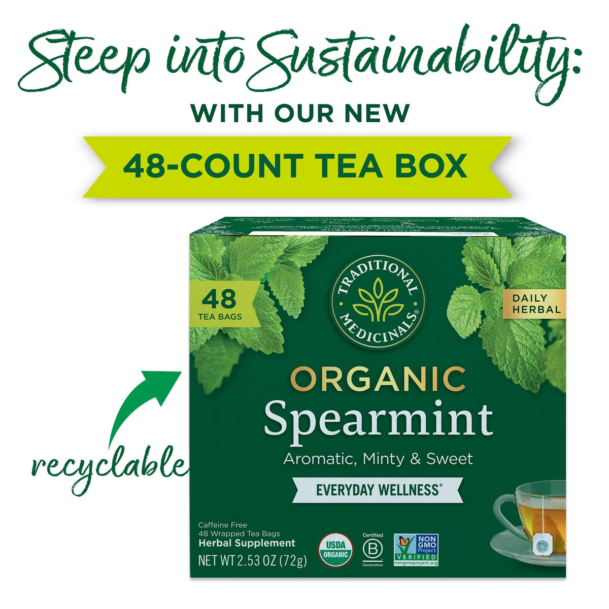 Traditional Medicinals Spearmint tea bags pack opening ready to brew.
