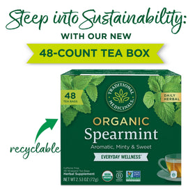 Traditional Medicinals Spearmint tea bags pack opening ready to brew.