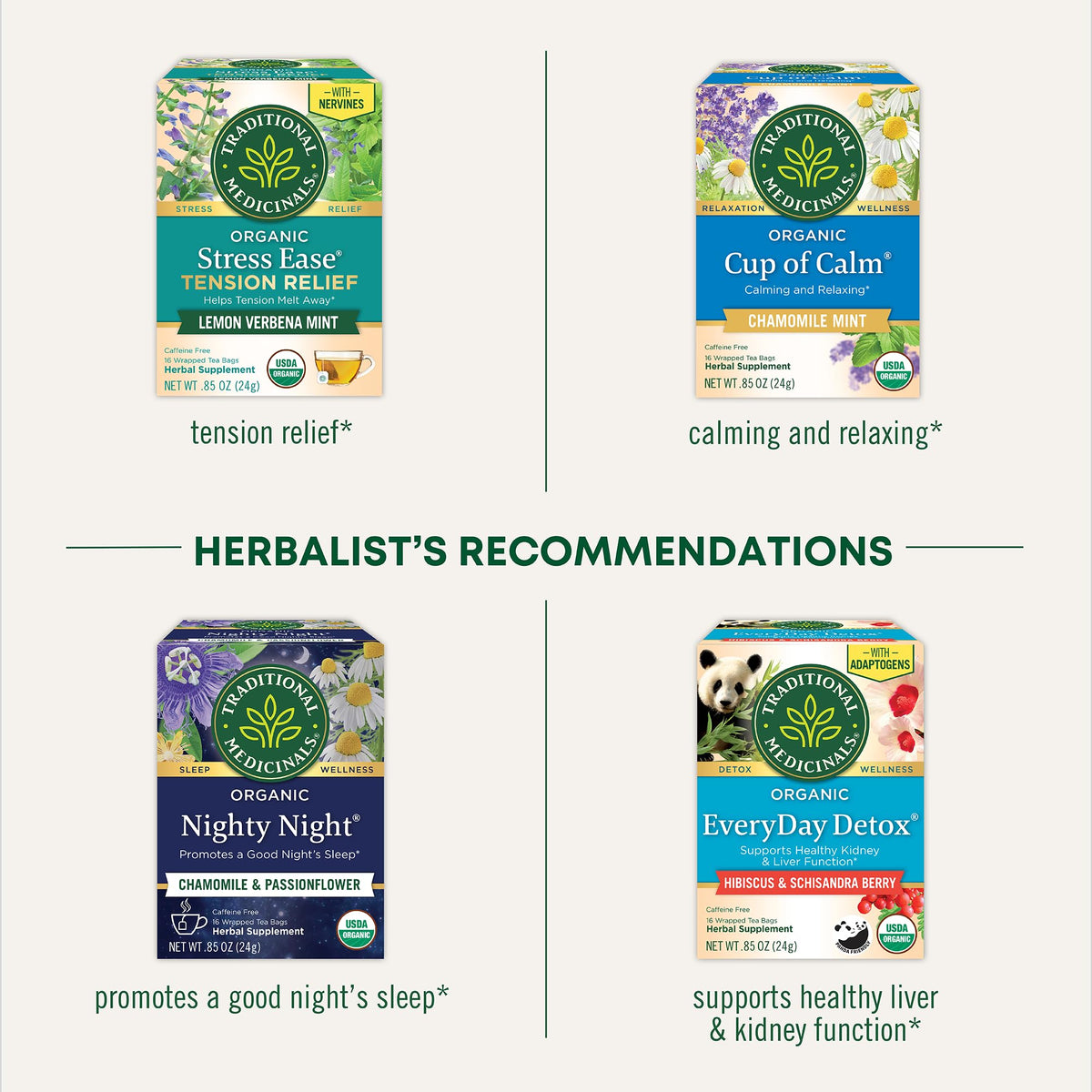 Traditional Medicinals Stress Ease Calm blend with ashwagandha and honeybush for aromatic balance