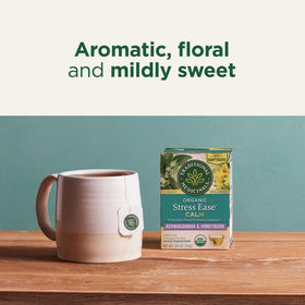 Traditional Medicinals Stress Ease Calm tea cup steeping for a quiet moment