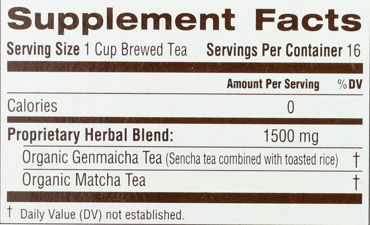 Traditional Medicinals Matcha Genmaicha brewed cup for relaxing tea break