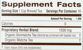 Traditional Medicinals Matcha Genmaicha brewed cup for relaxing tea break