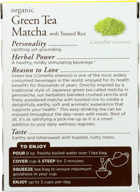 Traditional Medicinals Matcha Genmaicha closeup of sencha, matcha, toasted rice boosts focus