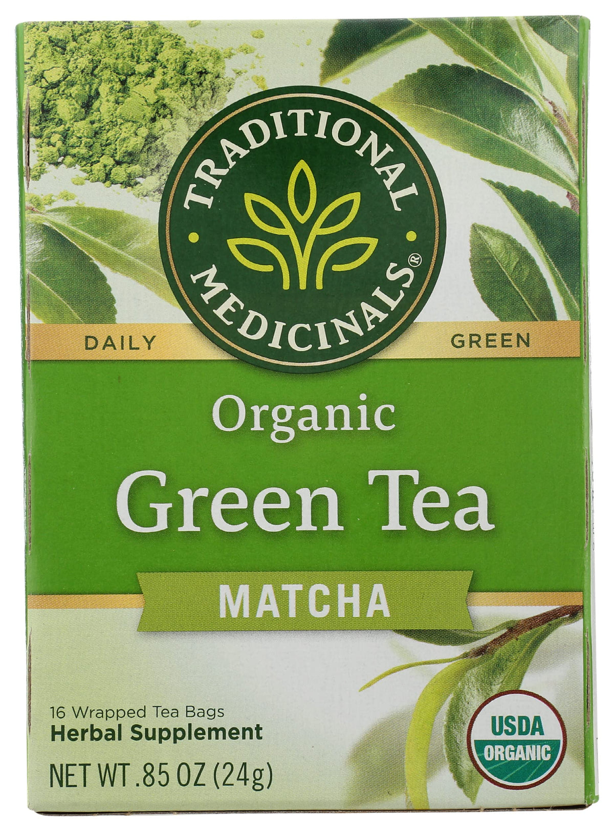 Traditional Medicinals Matcha Genmaicha tea bags pack for calming daily ritual