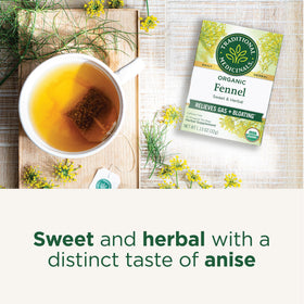 Traditional Medicinals Organic Fennel tea steeping cup offers a soothing sip