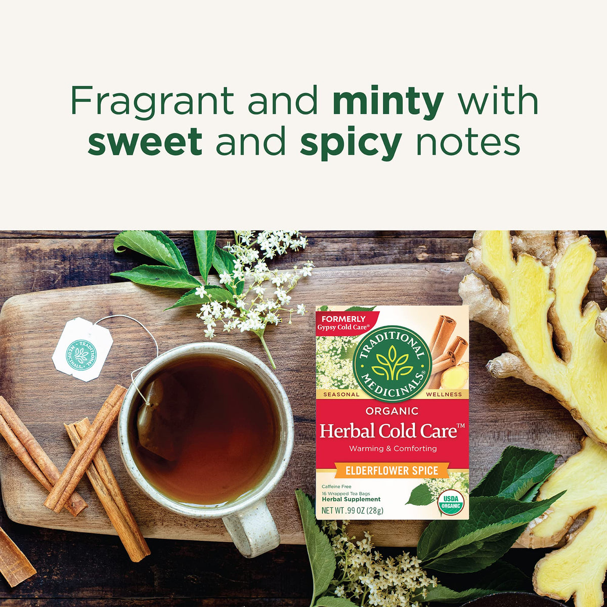 Traditional Medicinals warm cup aroma with cinnamon and ginger notes.