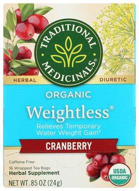 Traditional Medicinals Weightless Cranberry tea bags for a caffeine-free routine.