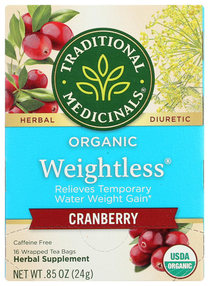 Traditional Medicinals Weightless Cranberry tea bags for a caffeine-free routine.