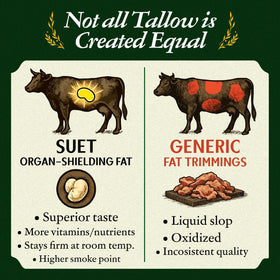 Traditional Nutrients beef tallow serving scoop demonstrates easy portioning for roasting.