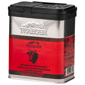 Traeger Prime Rib Rub 9oz bottle showcases bold spice blend for rib roasts.