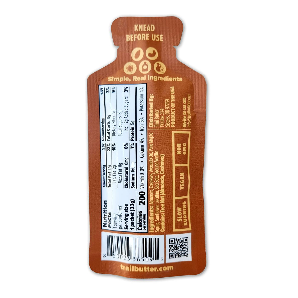 Close-up texture of Trail Butter Lil’ Squeeze nut butter for protein boost.